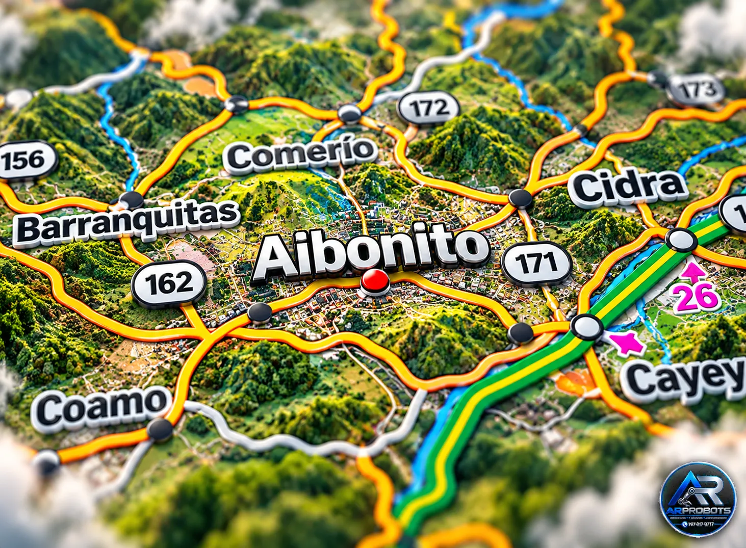 Mapa ilustrado de Aibonito y los pueblos vecinos